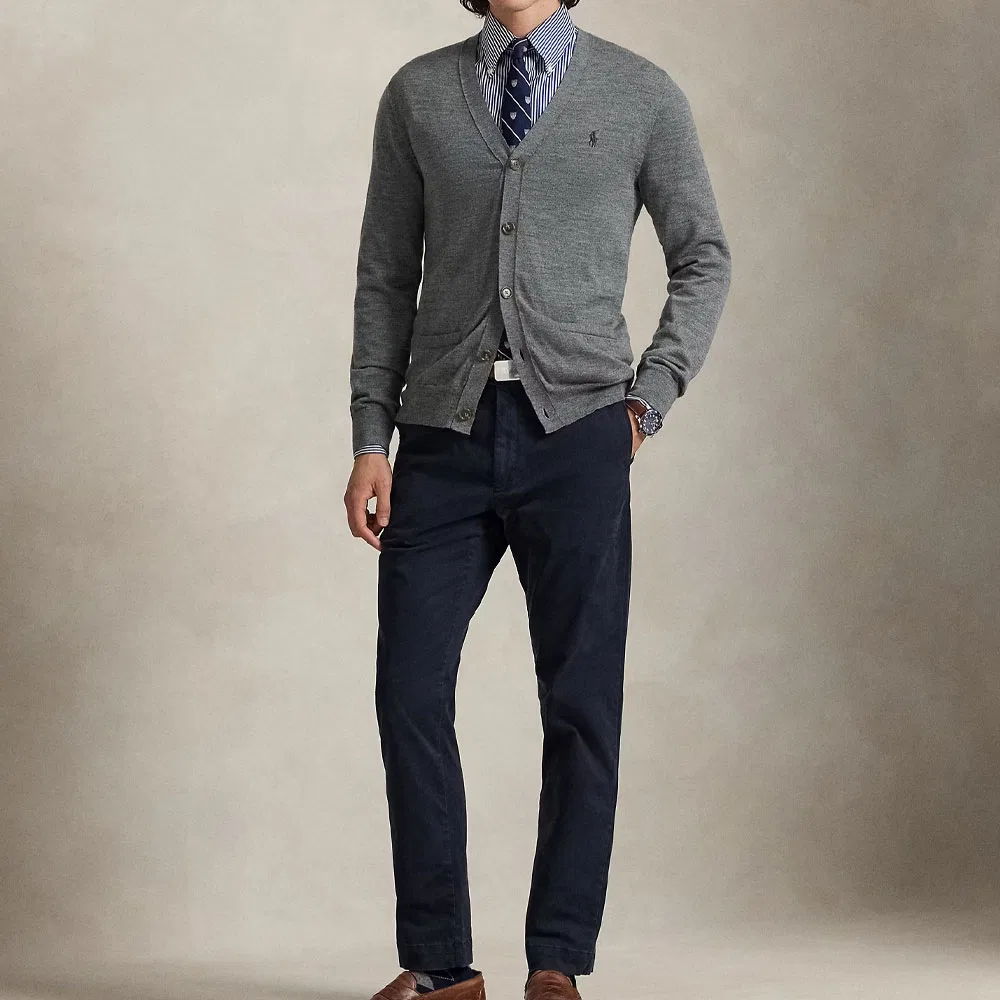 Джемпер с вышитым логотипом и v-образным вырезом Polo Ralph Lauren, Gray — фото 4
