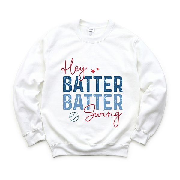 

Графический свитшот Hey batter batter swing distressed Simply Sage Market, White, Белый, Графический свитшот Hey batter batter swing distressed Simply Sage Market, White