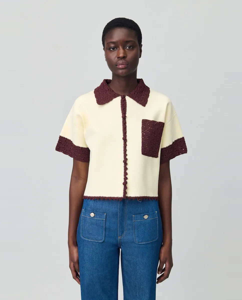 

Женская кофта из тонкой пряжи с кружевными деталями Claudie Pierlot, бежевый