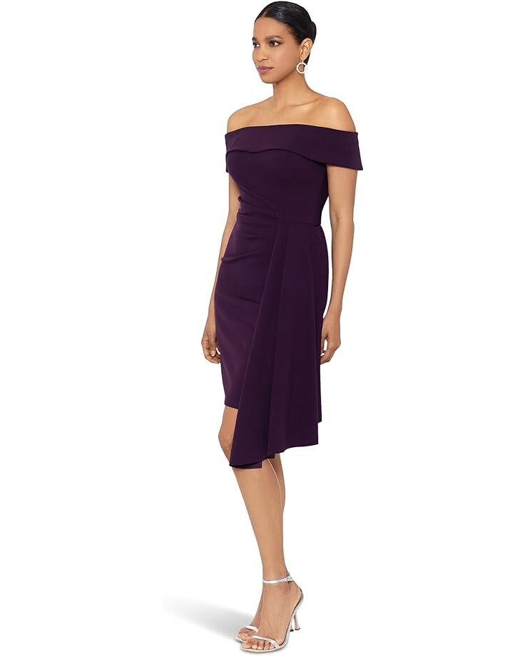 

Платье XSCAPE Off-the-Shoulder Scuba Crepe with Drape, цвет Mulberry