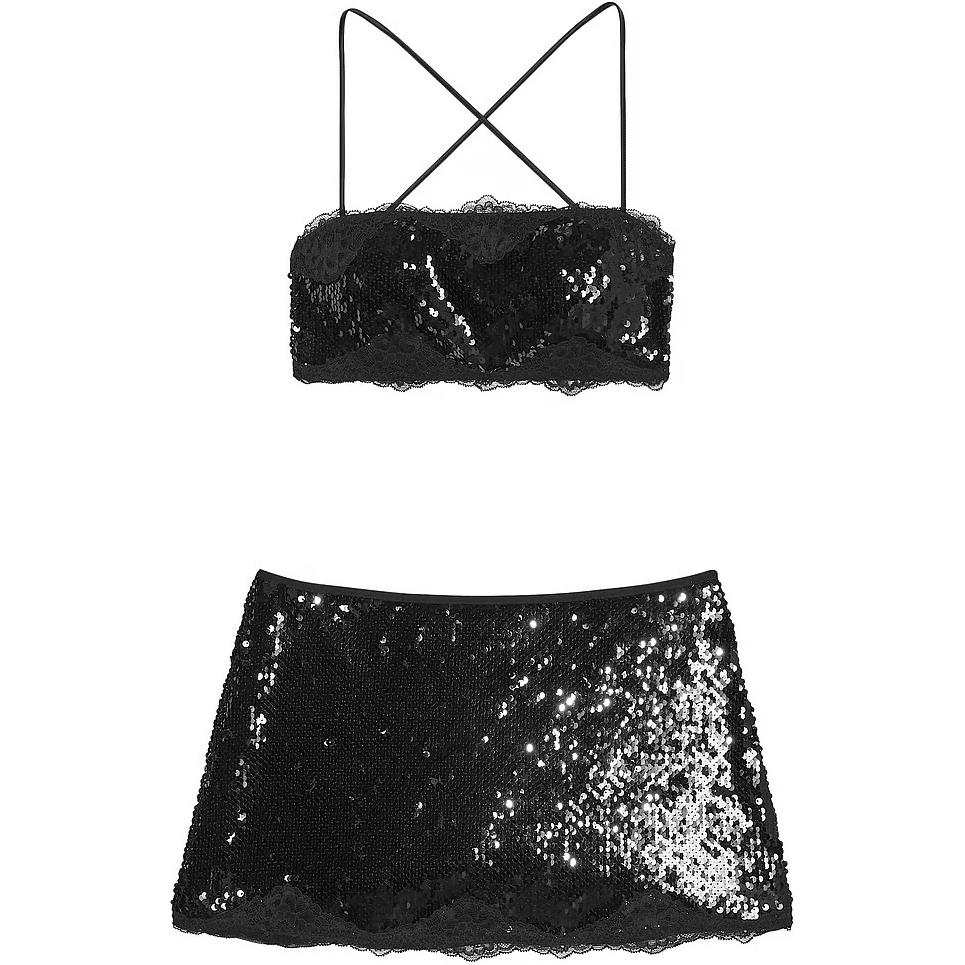 

Комплект белья Pink/VictORIA'S SECRET с пайетками - бралетт и мини-юбка, черный