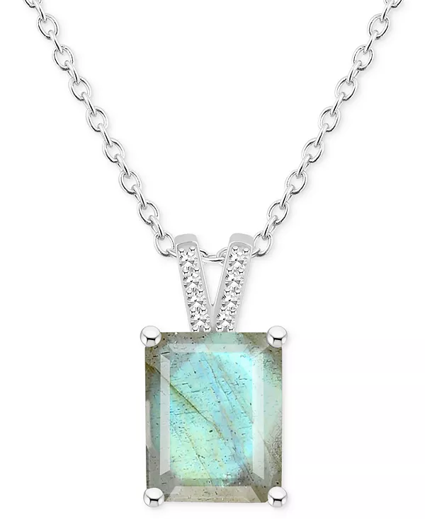 

Ожерелье с подвеской изумрудной огранки 18 дюймов с лабрадоритом и бриллиантами из стерлингового серебра (также из оникса) Macy'S, labradorite