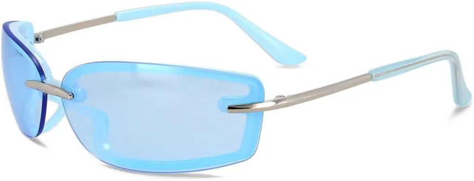 

Винтажные женские солнцезащитные очки в классическом ретро-стиле с цветными зеркальными линзами и без оправы. Модные женские солнцезащитные очки TYUVIVO, C1blue