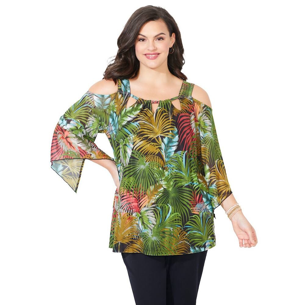 

Женский сетчатый топ с открытыми плечами больших размеровCatherines, цвет Tropical Green