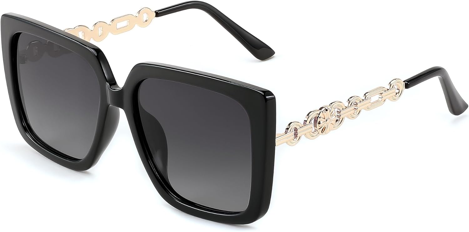 

FEISEDY Модные поляризованные солнцезащитные очки «кошачий глаз» для женщин, винтажные, увеличенного квадратного размера, защита от УФ-излучения UV400, B0003, Black Frame Gradient Grey Lens