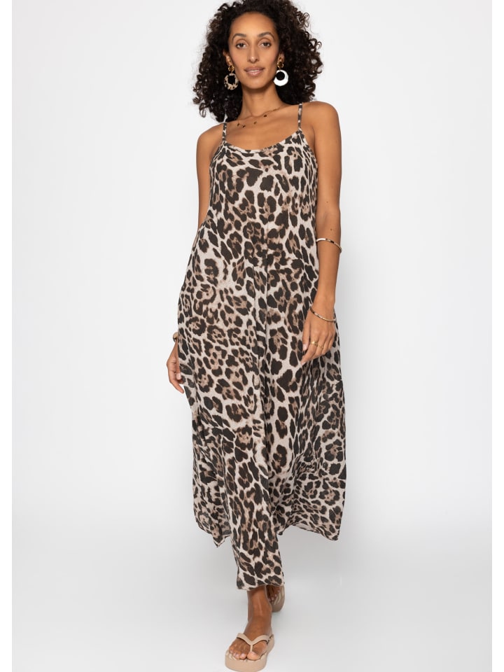 

SASSYCLASSY Легкое прозрачное пляжное платье из муслина с леопардовым принтом бежевого цвета