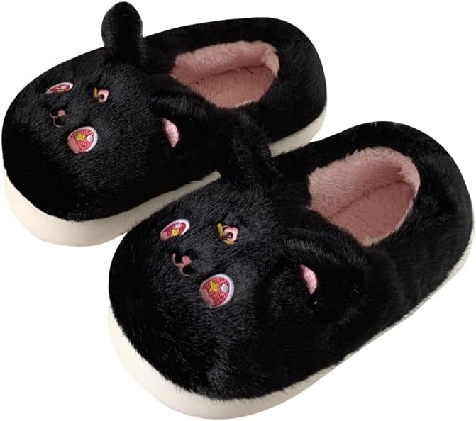 

Теплые пушистые домашние тапочки Plonme Kawaii для женщин и мужчин, милые тапочки для женщин, черный