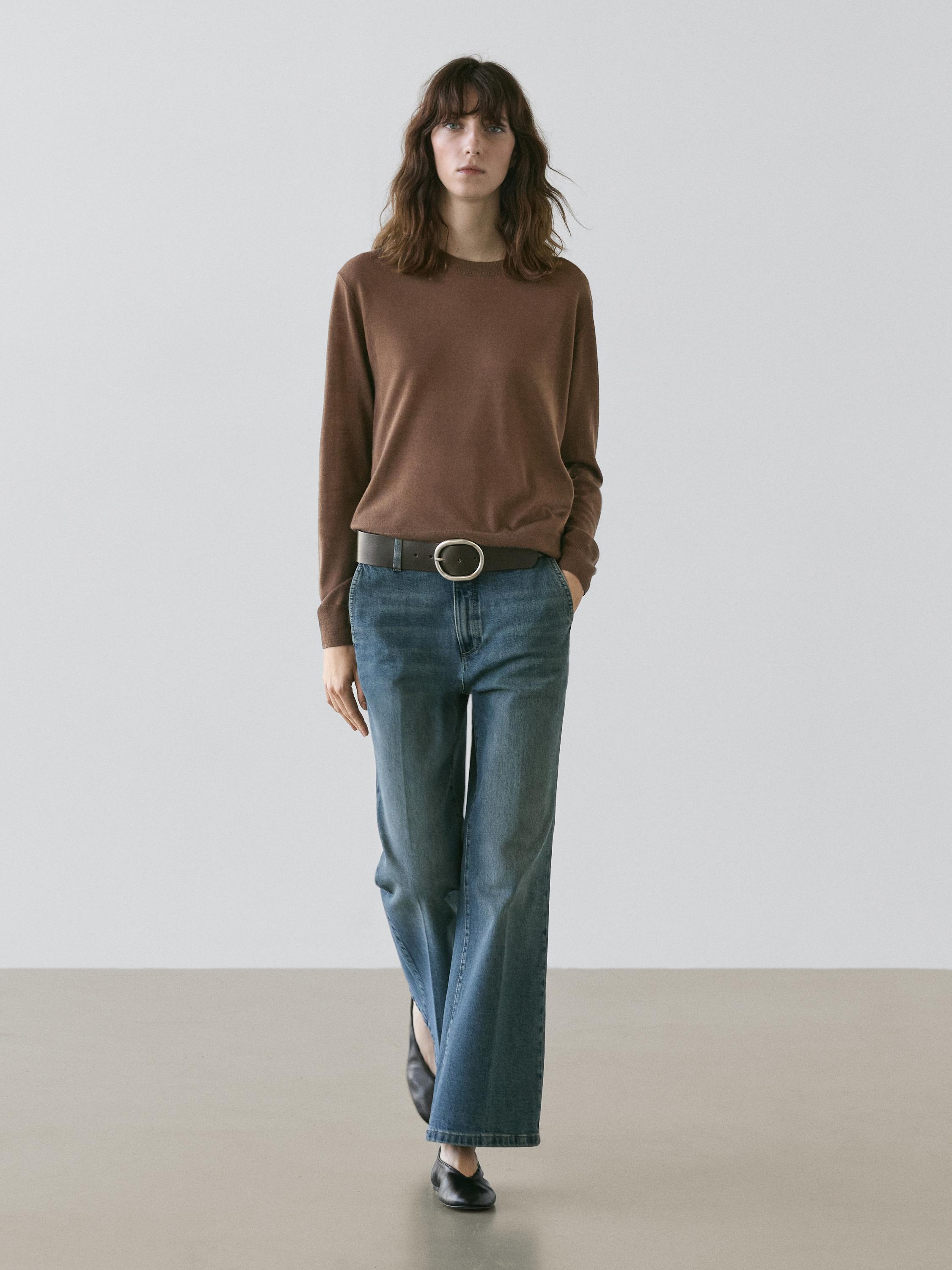 

Свитер тонкой вязки из 100% шерсти с круглым вырезом Massimo Dutti, toffee