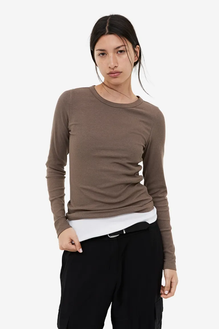 

Блуза из смесового модала в рубчик H&M, бежевый
