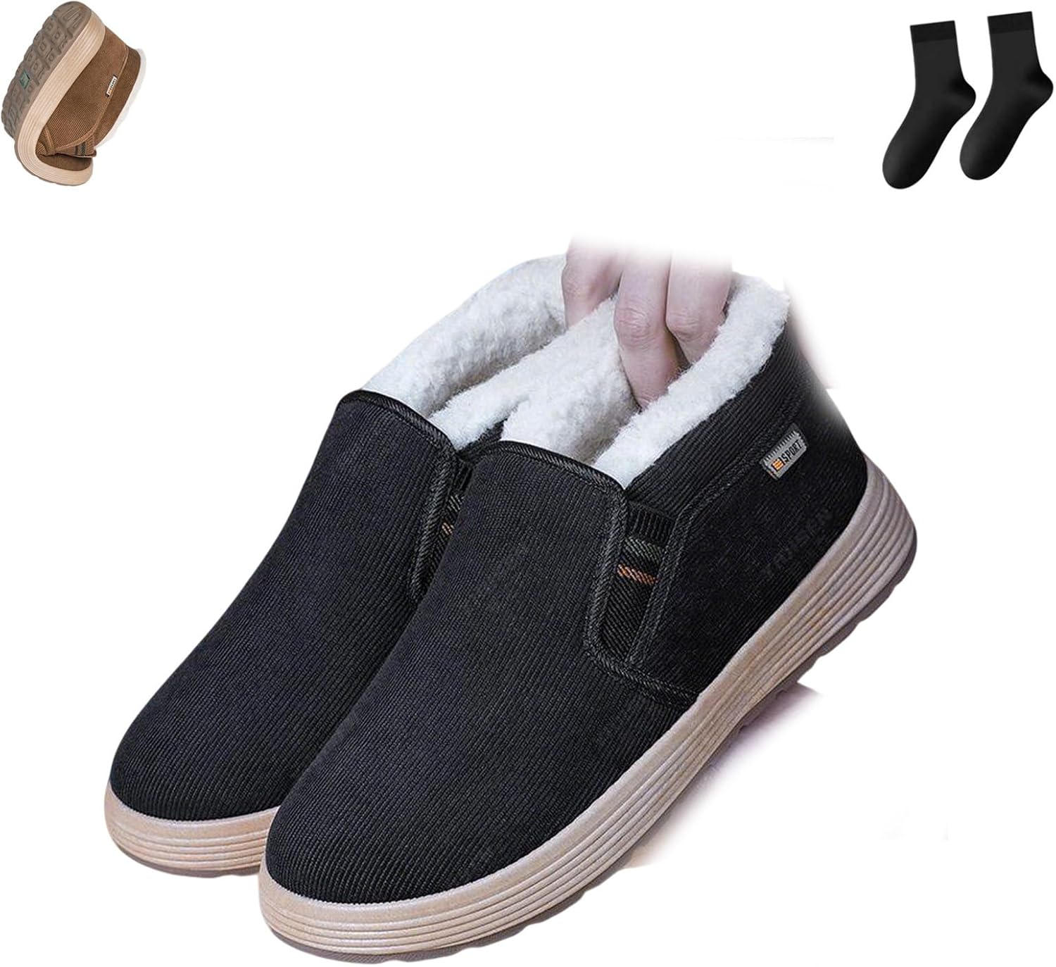 

Мужские зимние теплые слипоны с противоскользящей подошвой, удобные повседневные ходовые ботинки для снега с искусственным мехом BXCZEDW, Black