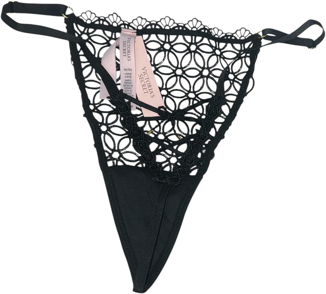 Трусики Victoria's Very Sexy Geo Daisy Lace Adjustable V-String, цвет Black, новые Victoria's Secret — фото 2