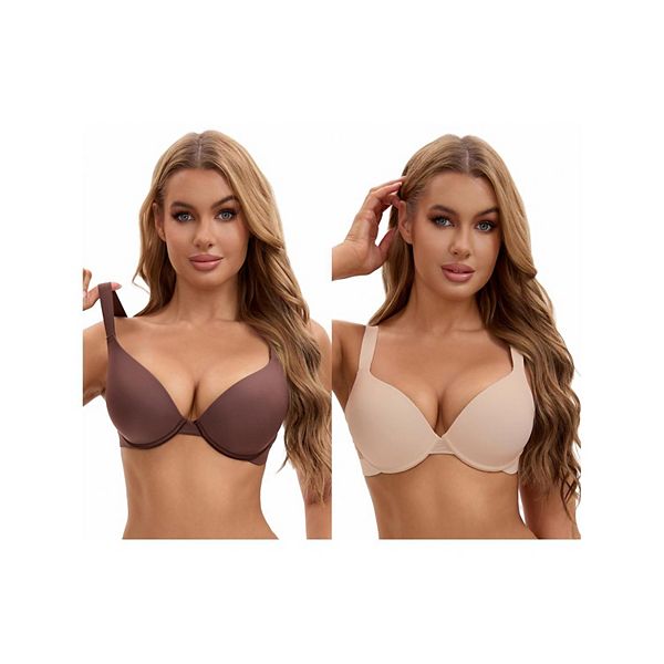 

2 упаковки женских бесшовных мягких бюстгальтеров push-up с косточками и регулируемыми бретелями Inspire Chic, Brown Beige