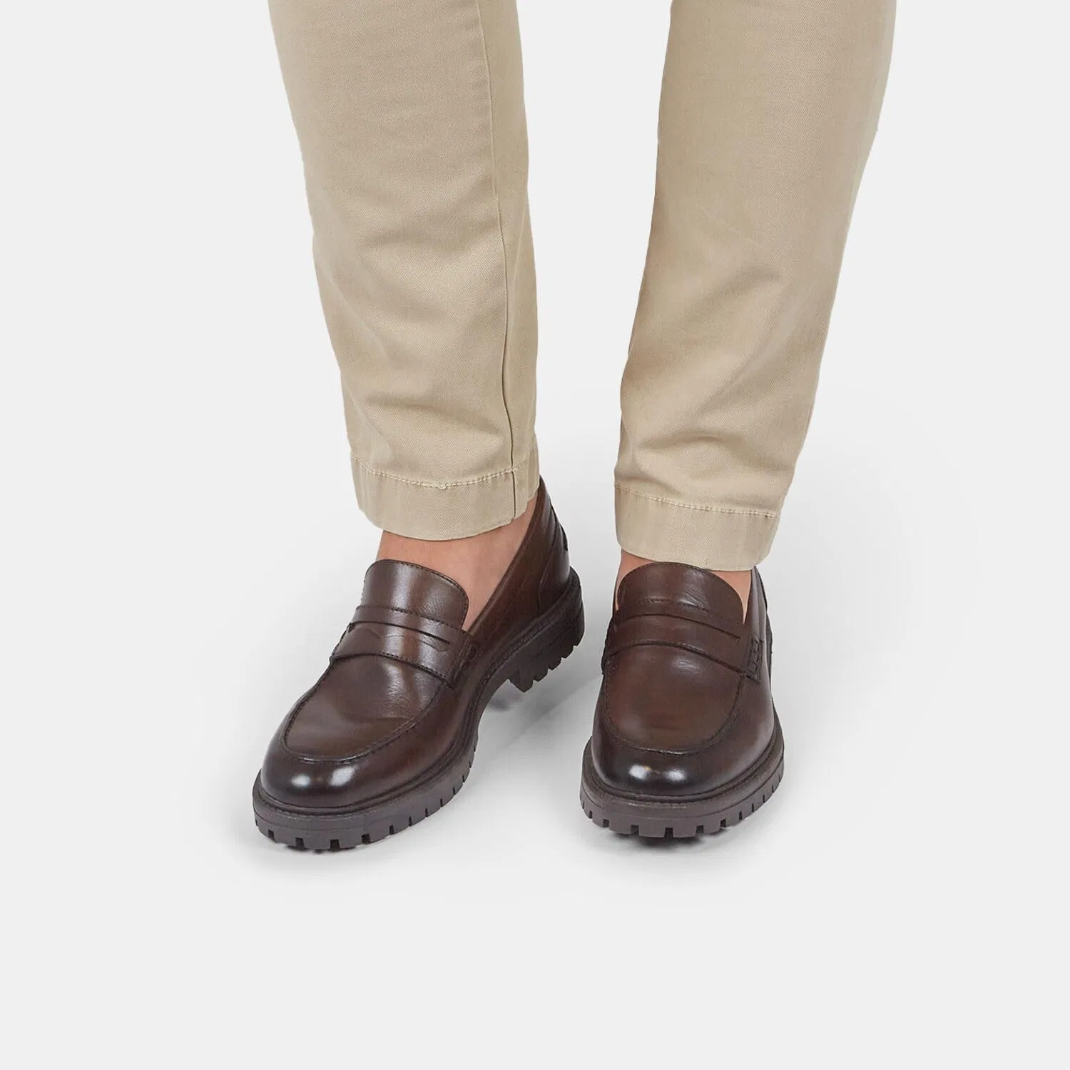 Туфли Bata Mocassini da Uomo in Pelle Con Suola Track, Brown — фото 3