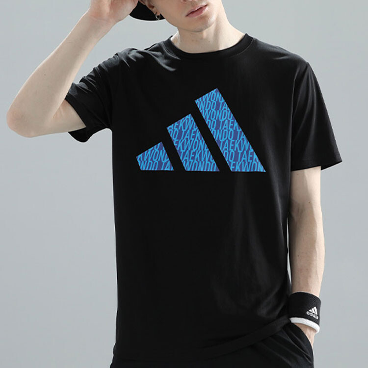 Футболка унисекс черная/синяя Adidas, черный/синий — фото 4