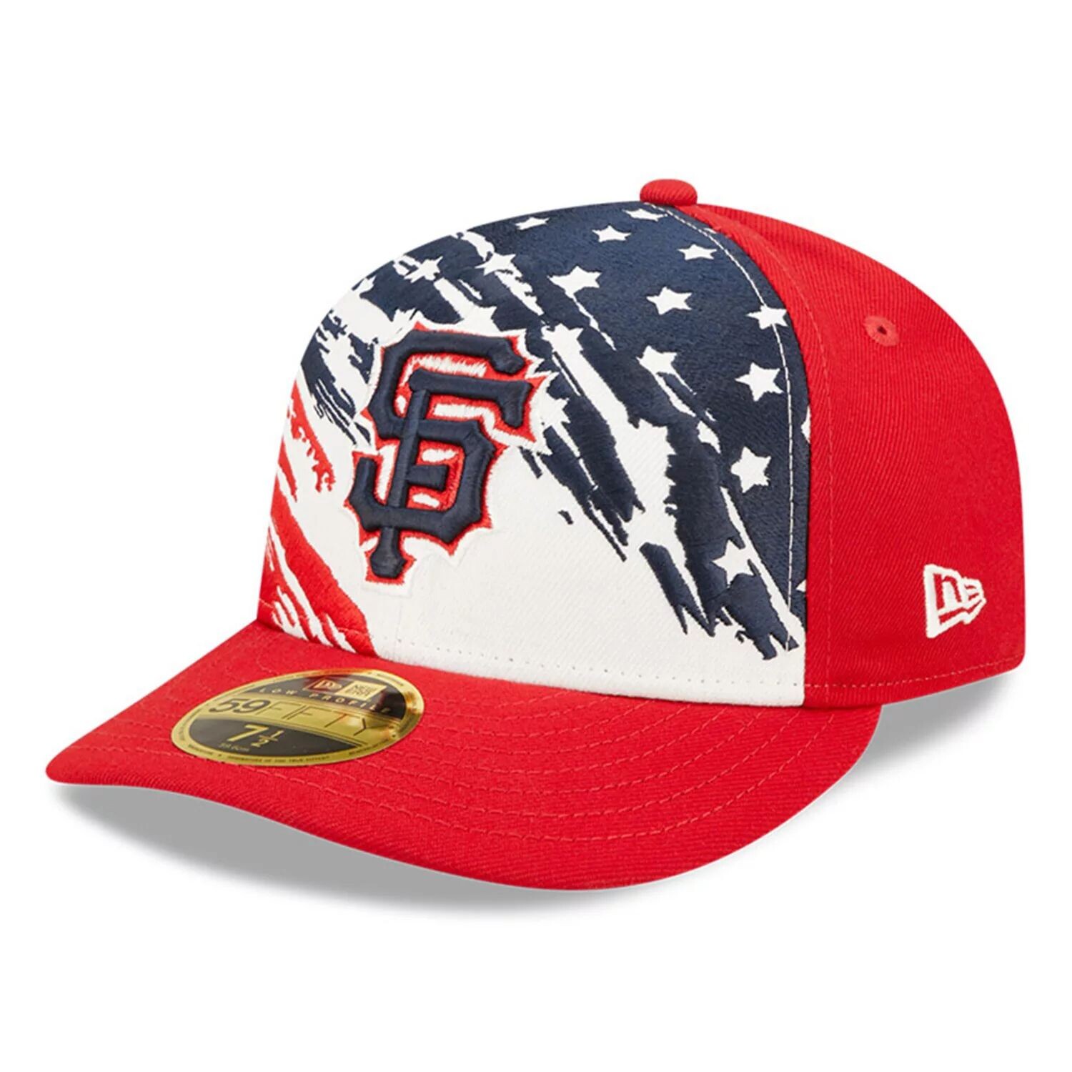 

Мужская облегающая шляпа New Era Red San Francisco Giants 2022, 4 июля, низкопрофильная 59FIFTY