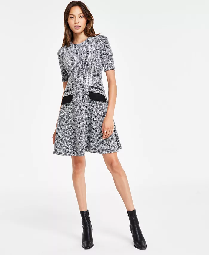 

Женское платье А-силуэта с короткими рукавами DKNY, черный