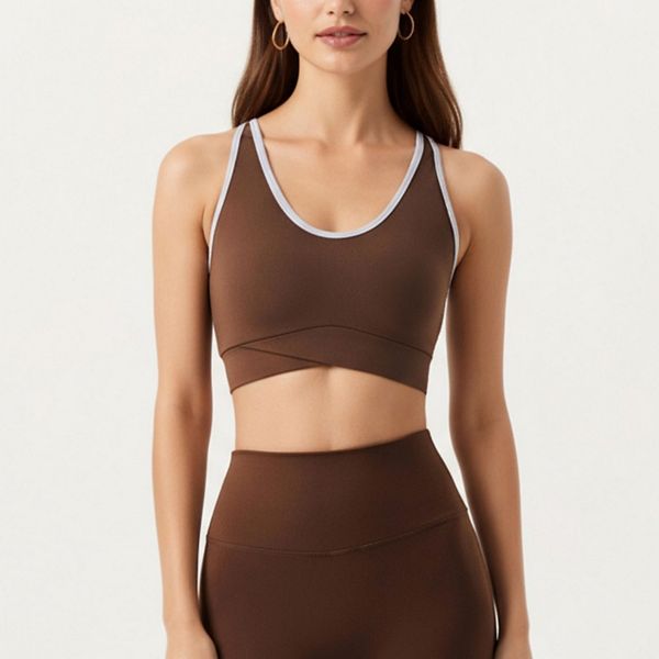 

Женский спортивный топ с растяжкой, контрастной отделкой и круглым вырезом Anna-Kaci, Brown