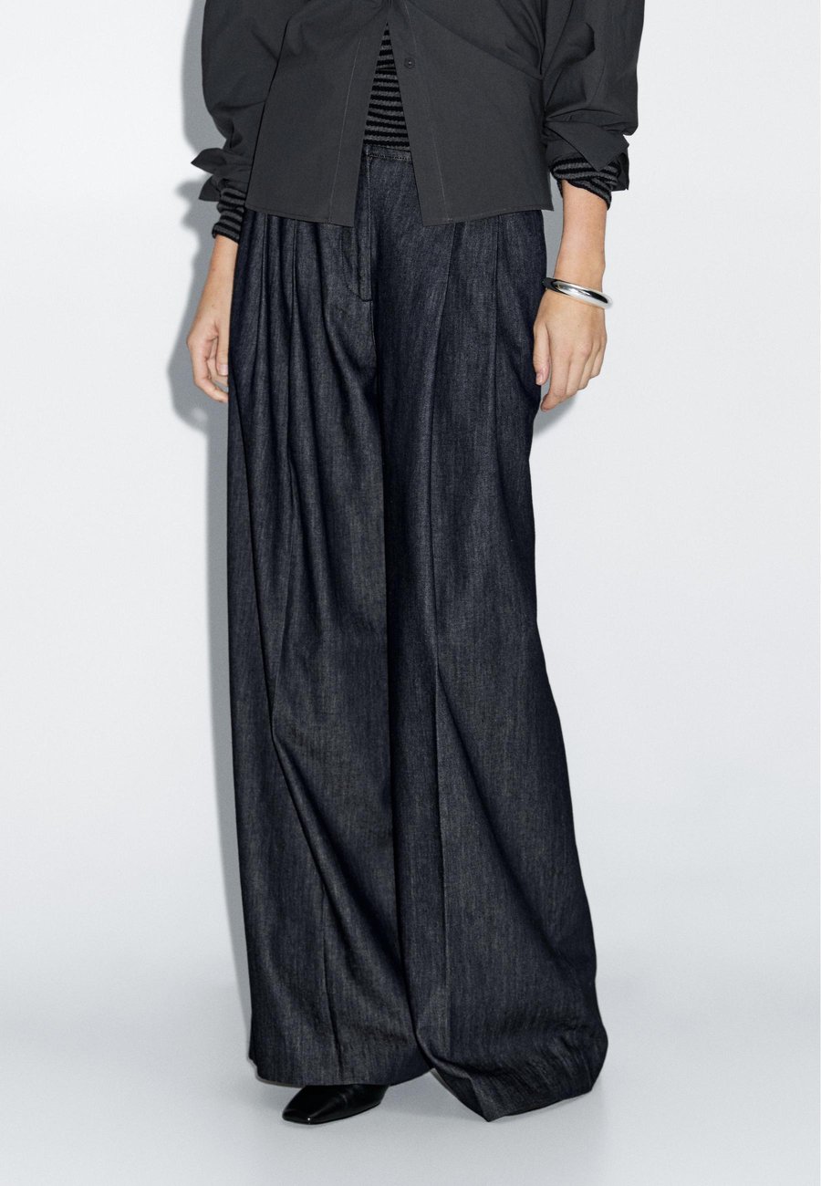 

Брюки Massimo Dutti LIGHTWEIGHT HIGH-WAIST WIDE-LEG, Dark Blue