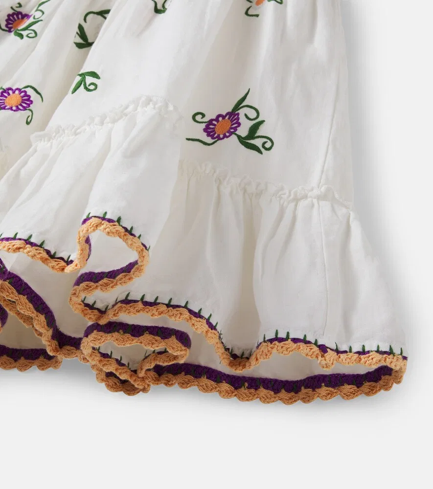 Платье из вышитого льна и хлопка Stella McCartney Kids, белый — фото 4