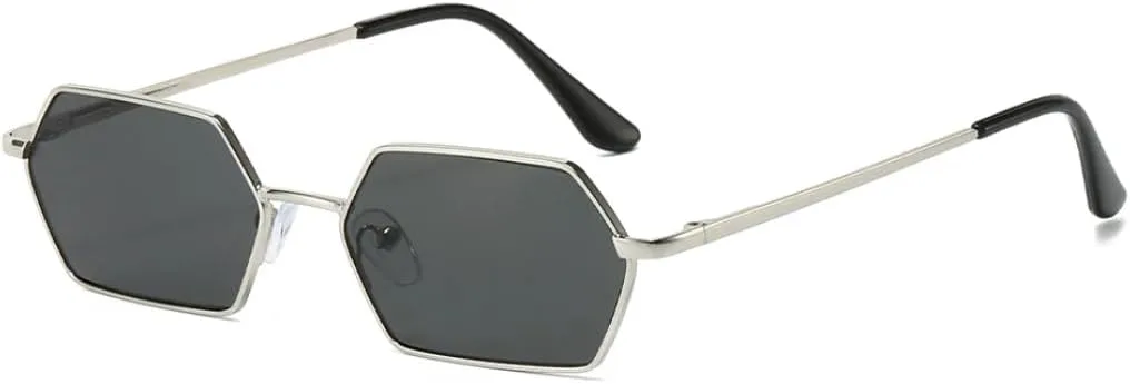 

Женские солнцезащитные очки в тонкой металлической оправе с многоугольными линзами, модные ретро-очки, стильные и элегантные (серебристые) TVTBBVV, Silver