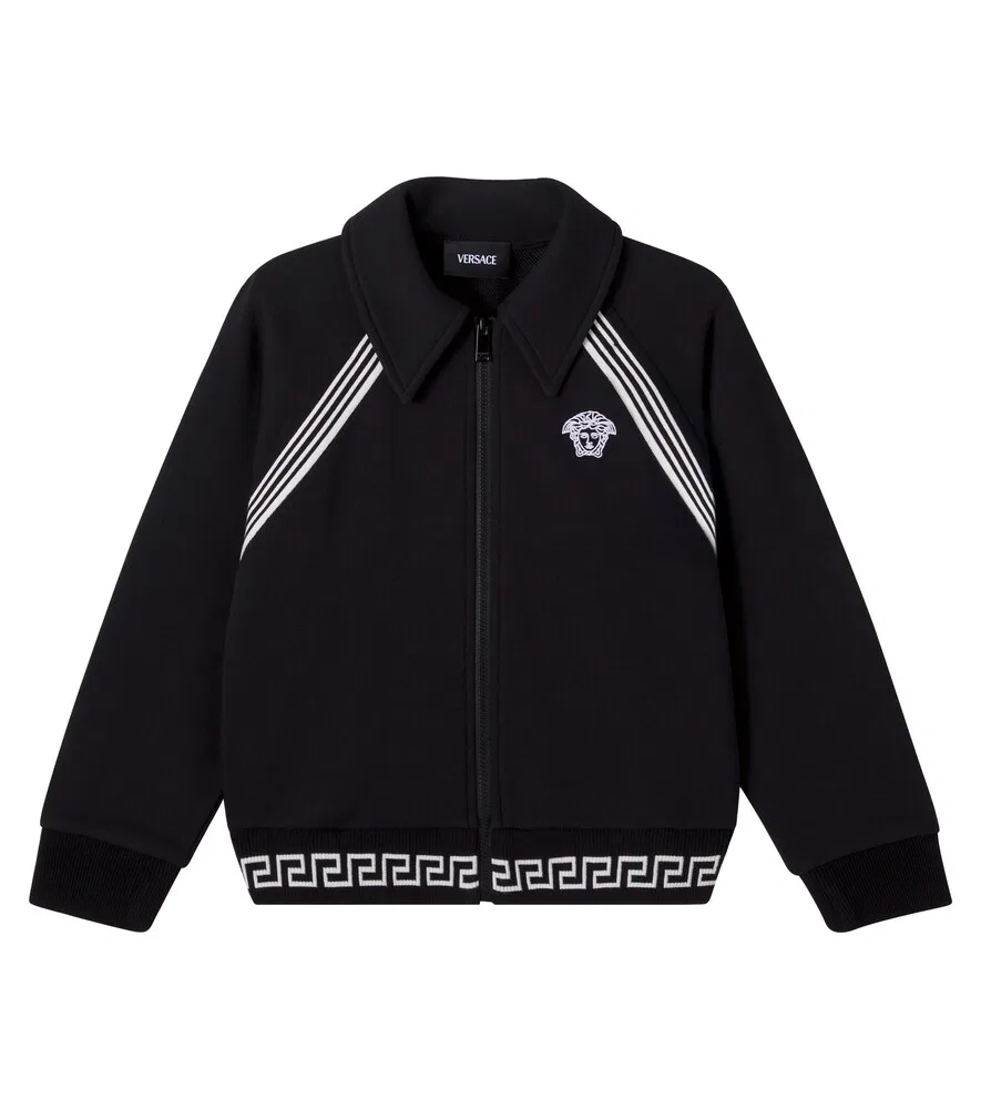 Хлопковая трикотажная толстовка на молнии Versace Kids, черный
