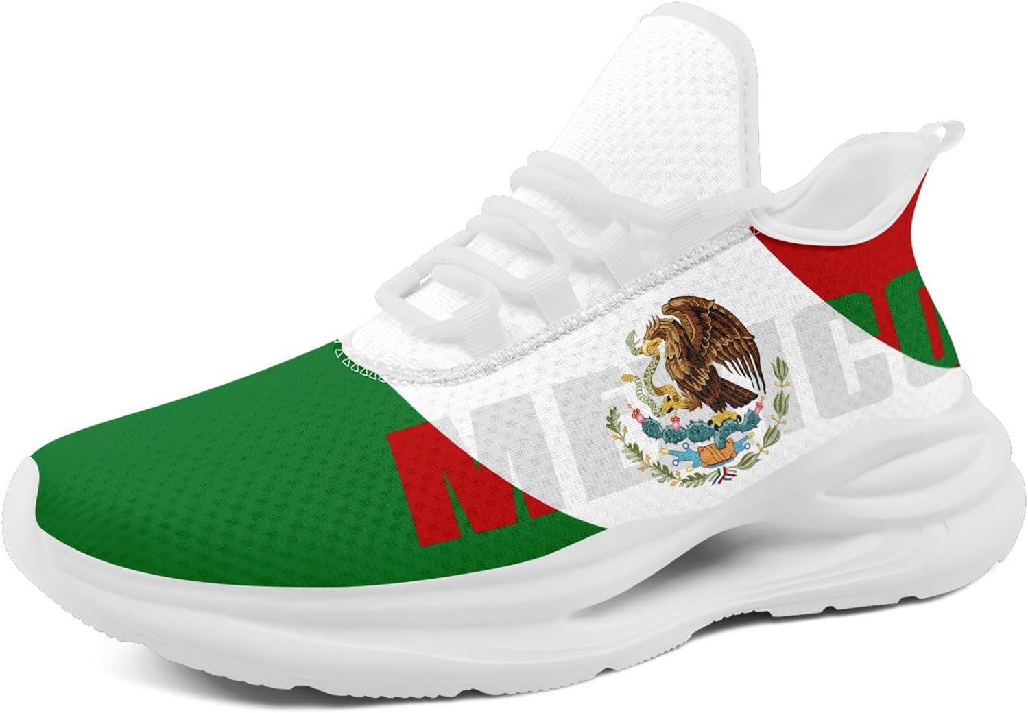 

Кроссовки с флагом Мексики для мужчин и женщин, дышащие сетчатые кеды с изображением знаменитого орла, амортизирующая EVA подошва Awsole, белый/красный/зеленый