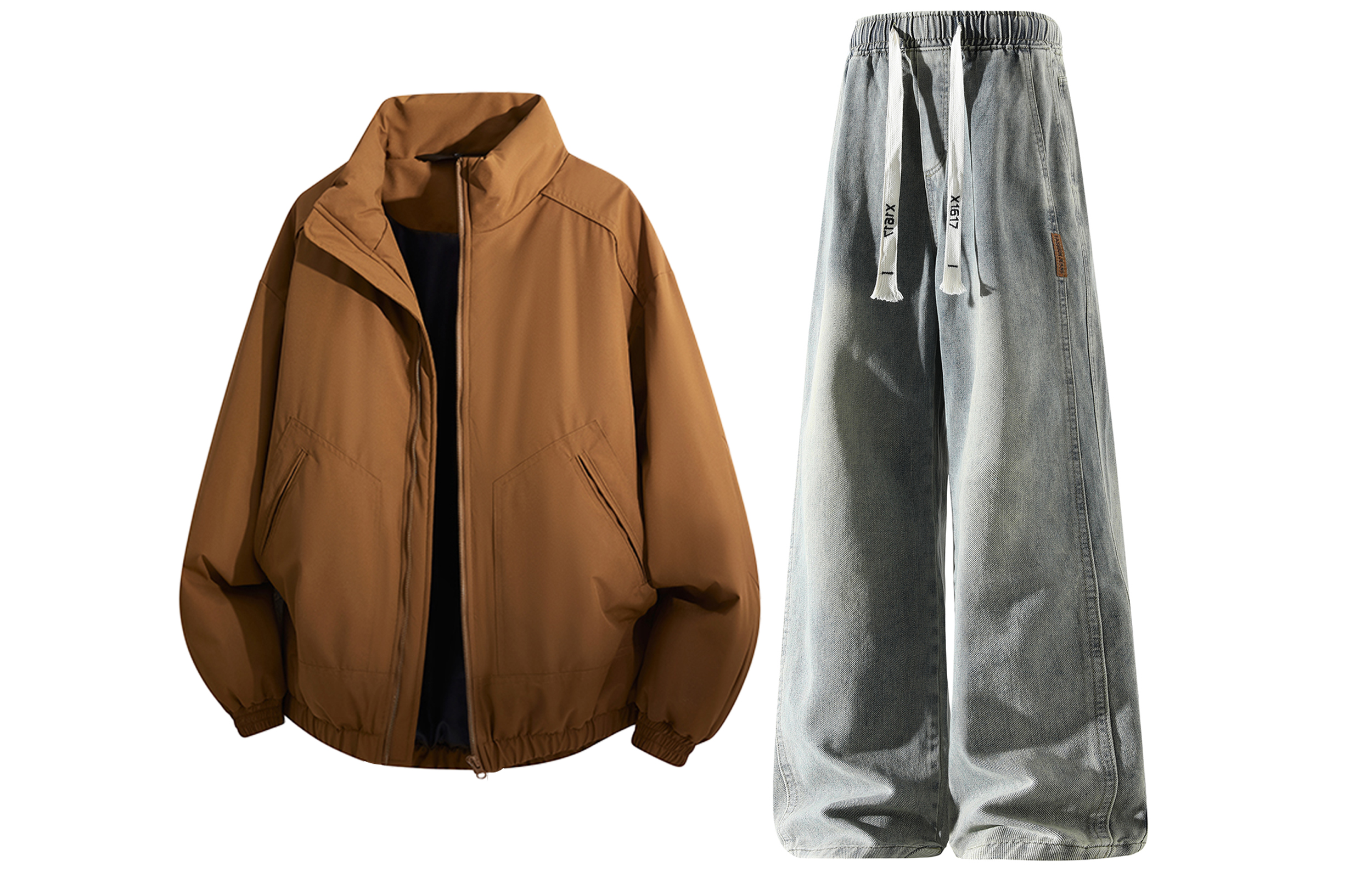 

Повседневная спортивная одежда унисекс с воротником стойкой, утепленная и с флисовой подкладкой X1617, коричневый top+желтый mud pants