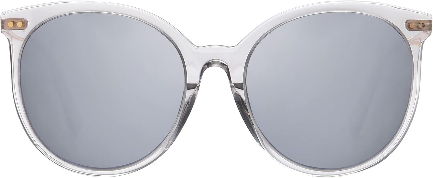 

Женские солнцезащитные очки DUCO Oversized Polarized Sunglasses Trendy Mirrored Shades Retro Round Vintage Light Weight UV400 Sun Glasses W016, 33-transparent Grey Frame Silver Lens