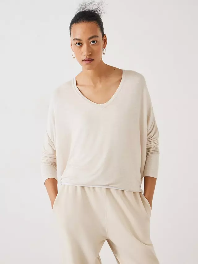 

Топ HUSH Gillian V Neck Longline Jersey, цвет oatmeal/marl