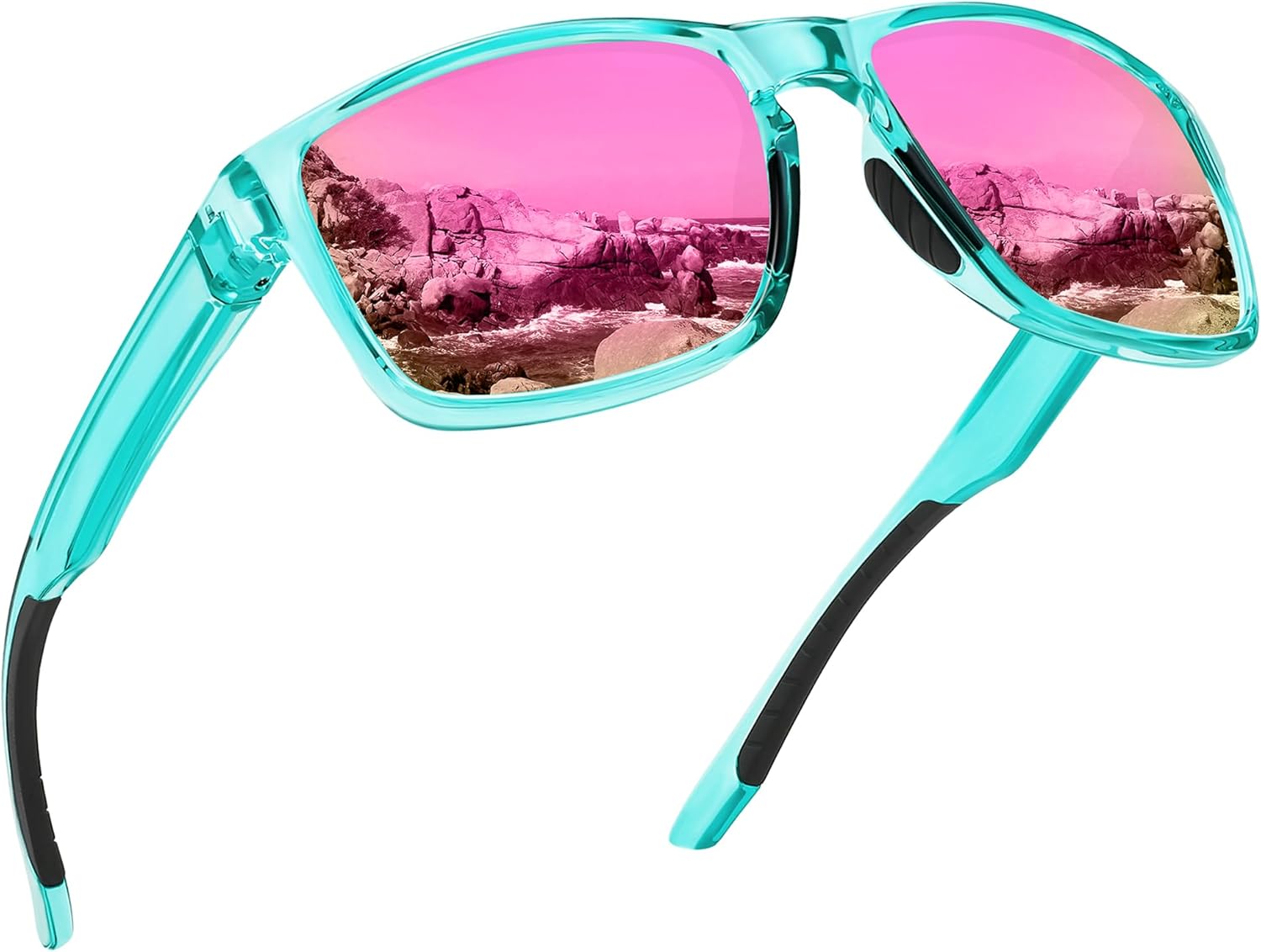 

Спортивные поляризованные солнцезащитные очки для мужчин и женщин с защитой от УФ-излучения, небьющиеся, для вождения, бега, рыбалки, походов Ofwin, Clear Light Green Frame/Purple Pink Mirror Lens