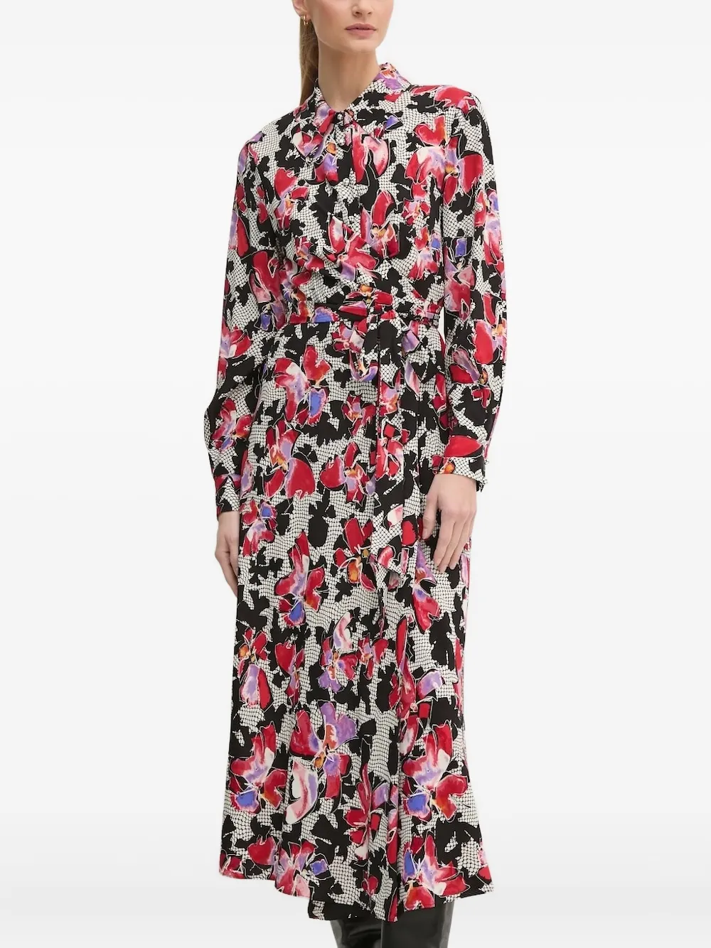 

Платье миди с поясом и цветочным принтом DVF Diane von Furstenberg, черный