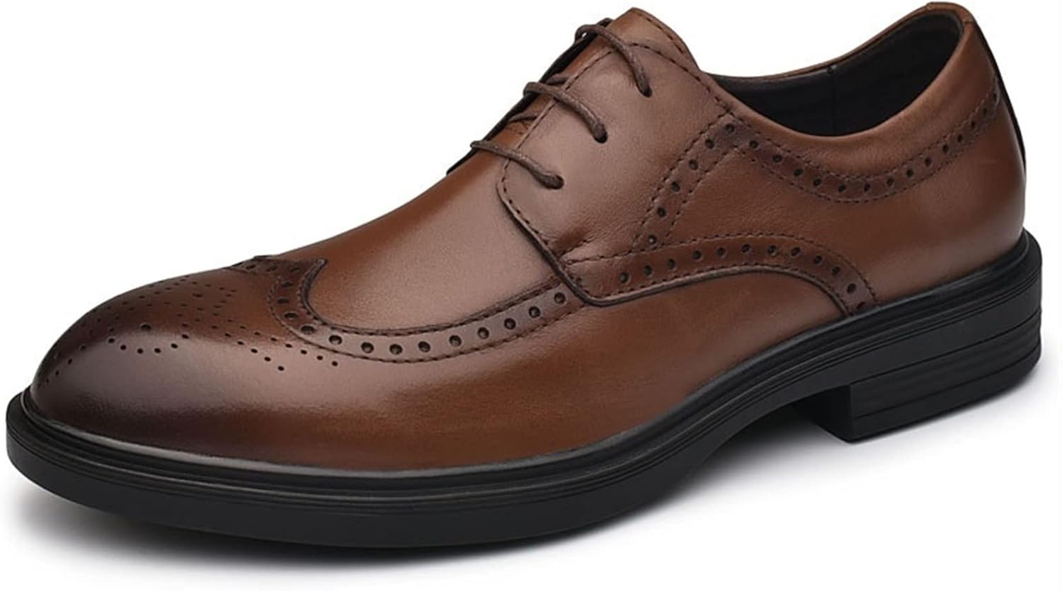 

Деловые мужские туфли с шнуровкой, круглым носком, вычерненной отделкой, декоративным перфорированием по краям, кожаные, с низким каблуком, противоскользящие, устойчивая подошва Xjsdjhount, коричневый