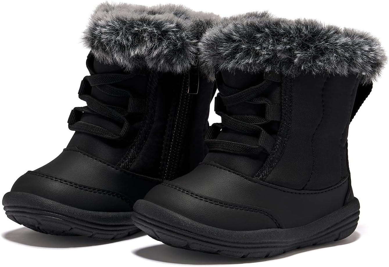 

BMCiTYBM Детские зимние сапожки для малышей Мальчики Девочки Теплые зимние ботинки Высокие ботиночки с искусственным мехом для холодной погоды на улицу, Pure Black