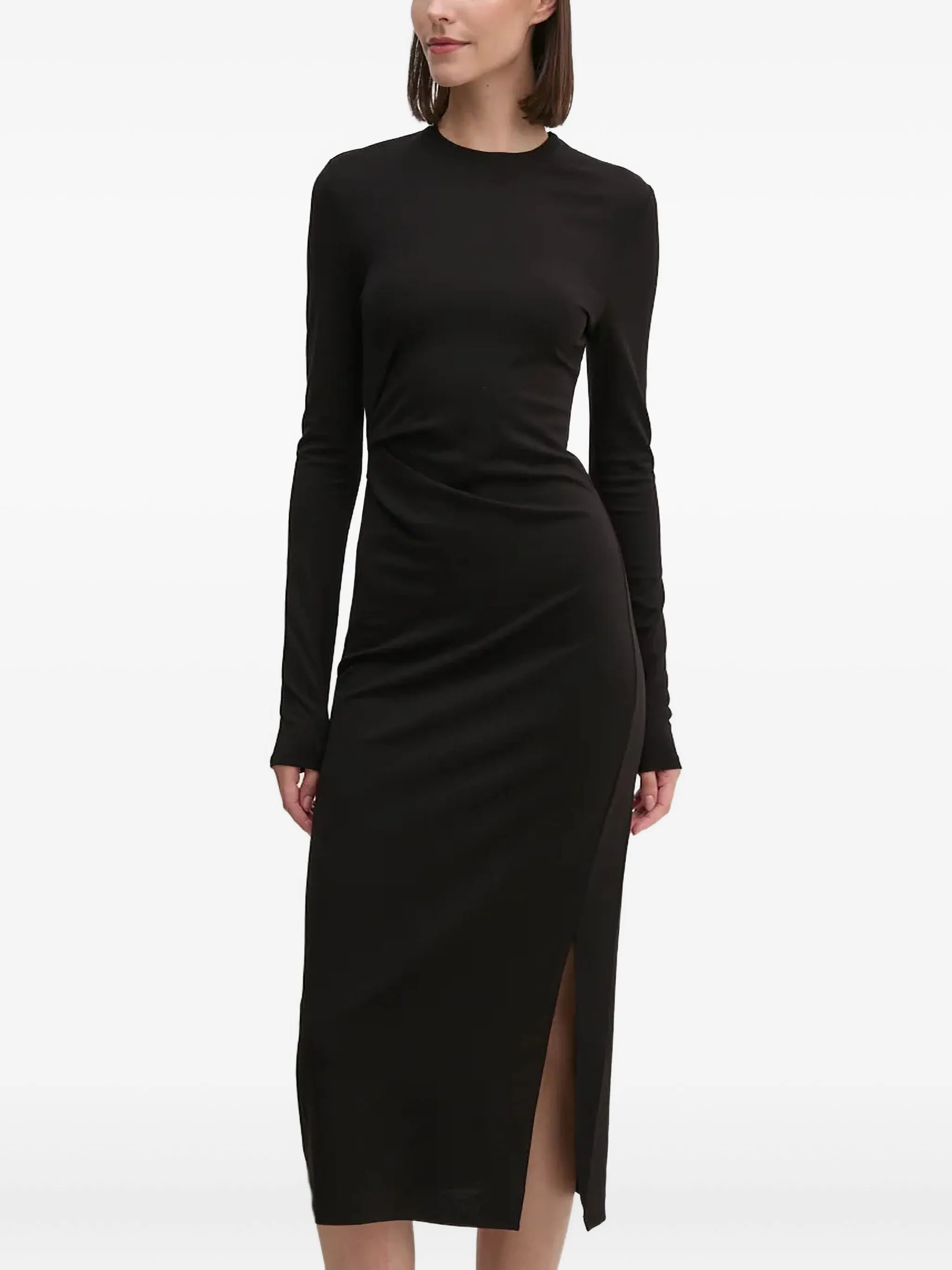 

Платье миди с длинными рукавами и разрезом Dkny, черный