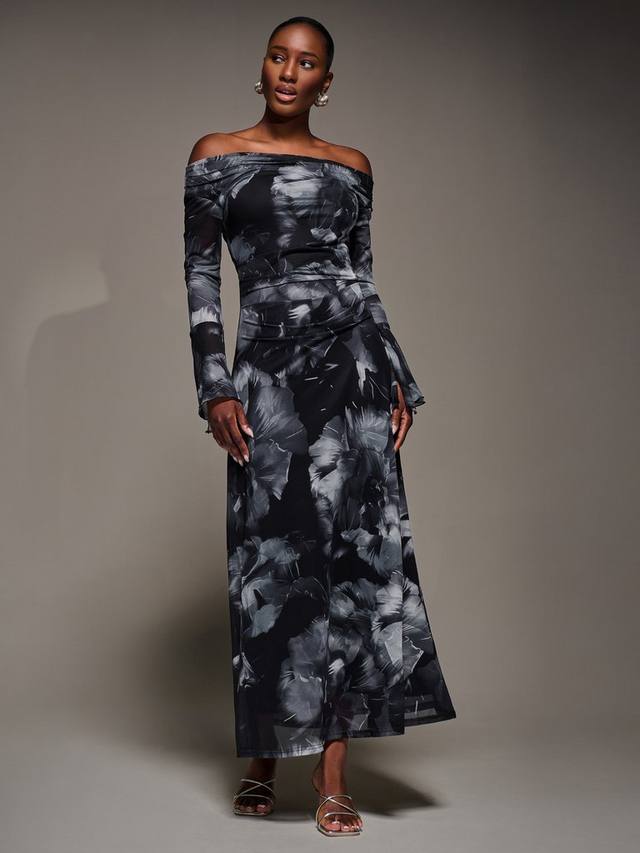 

Платье макси с длинными рукавами и асимметричным вырезом Jolie Moi, Black Abstract