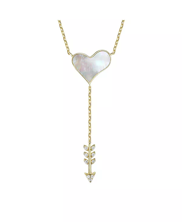 

Y-Образное ожерелье в форме сердца с стрелой Купидоны, покрытое 14-каратным золотом, кубическим цирконием и перламутром Rachel Glauber, gold
