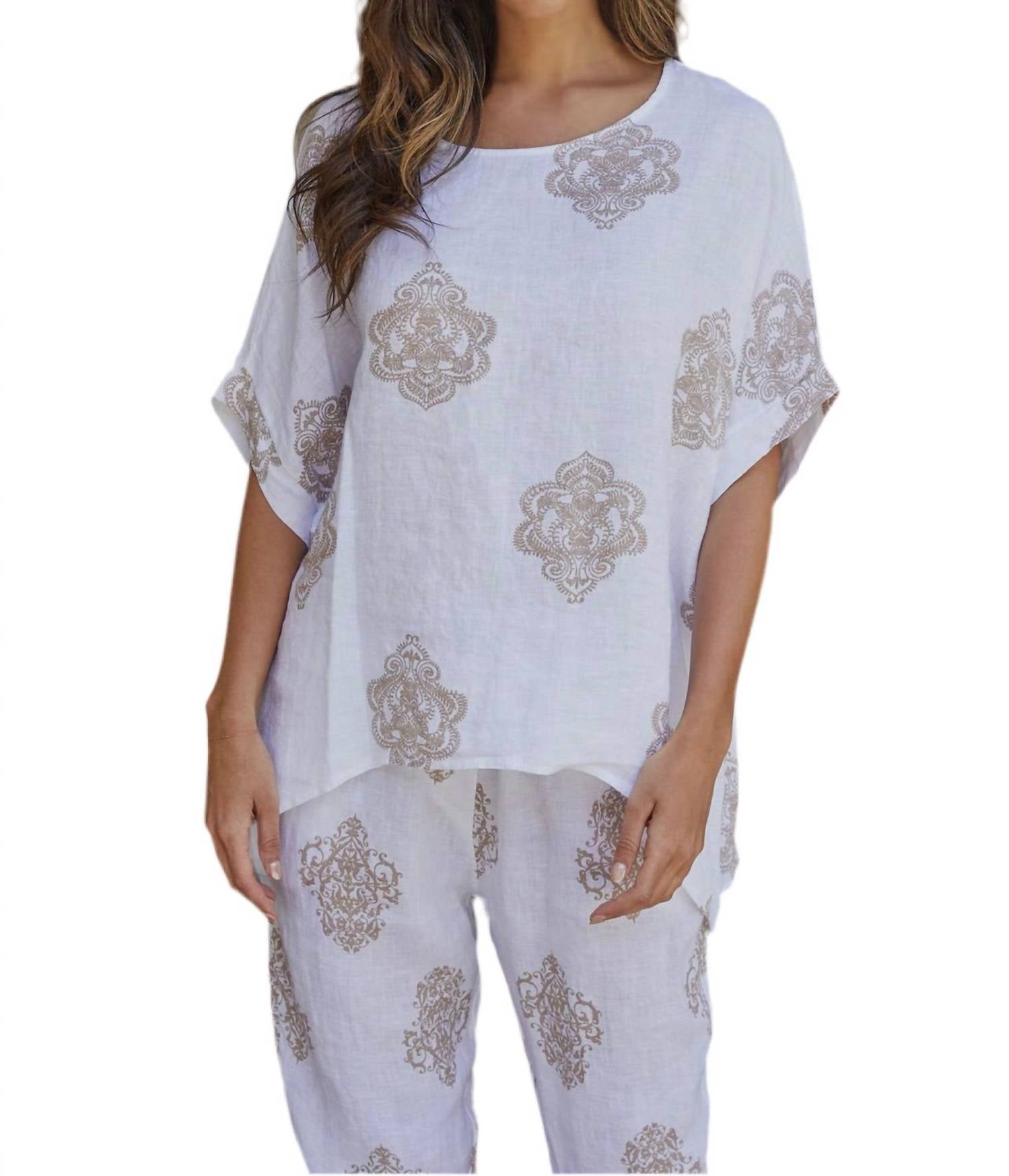 

Белая льняная рубашка с принтом мандала Milio Milano