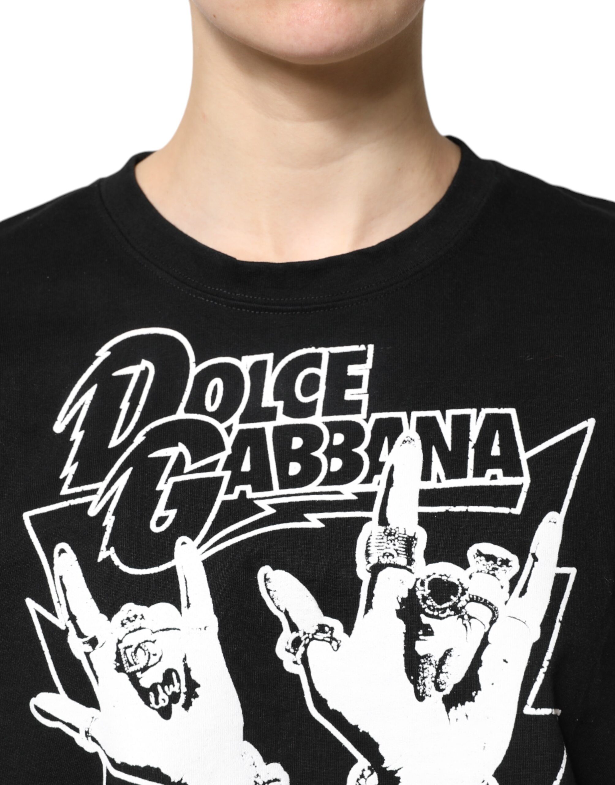 Черная хлопковая футболка с короткими рукавами и принтом Dolce & Gabbana, Black — фото 4