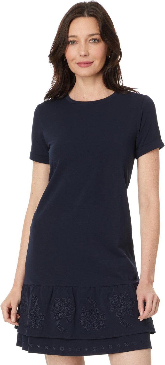 

Платье Tommy Hilfiger Short Sleeve Embroidered Tiered Dress, цвет Sky Captain