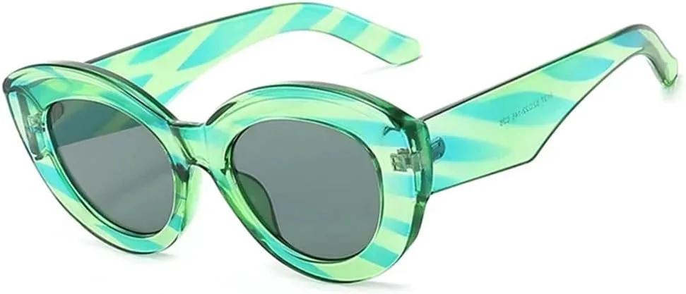 

Большие солнцезащитные очки «кошачий глаз» для женщин с зелеными полосками, защита от УФ-излучения UV400; мужские овальные солнцезащитные очки FYTUP, Green Striped