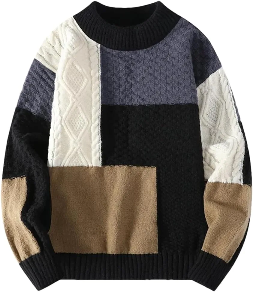 

Осенне-зимний вязаный свитер мужской O Neck Patchwork REHJJDFD