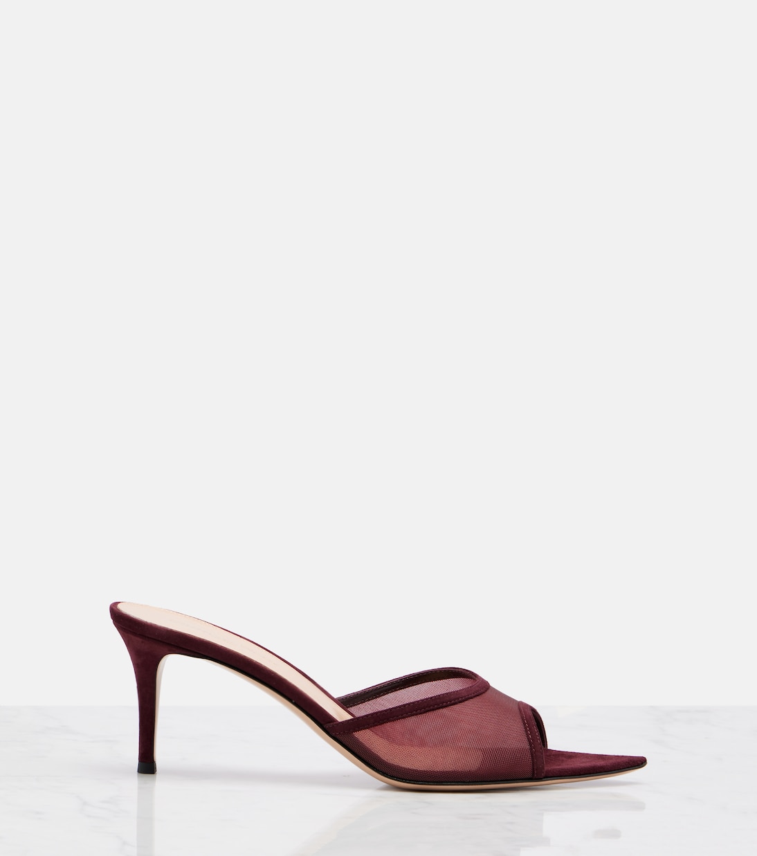 Острые замшевые и органзовые мюли Pointy 70 Gianvito Rossi, Royale+Royale — фото 4
