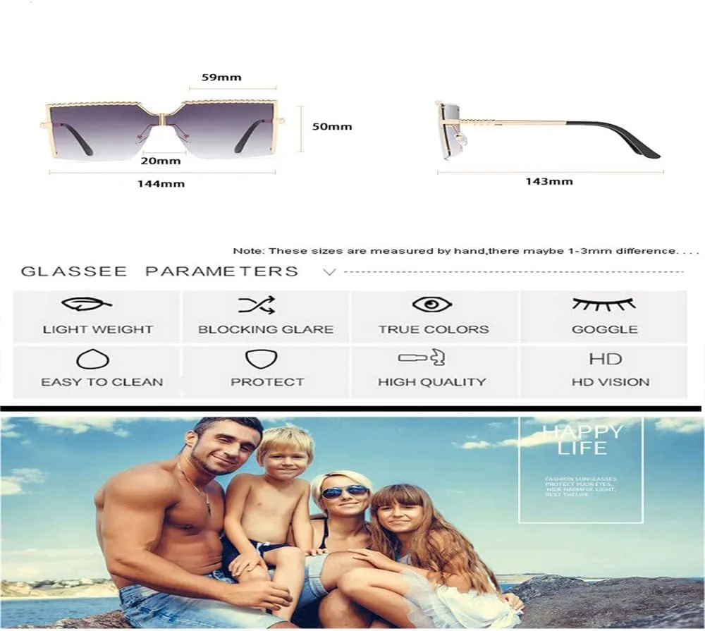 

Солнцезащитные очки большого размера без оправы для женщин, градиентные солнцезащитные очки с металлическим оправой, защита от ультрафиолета UV400 KTUCN, Gold-blue