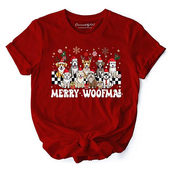 

Футболка Merry Woofmas с собаками в шапках Санты Ornamentallyyou, Red