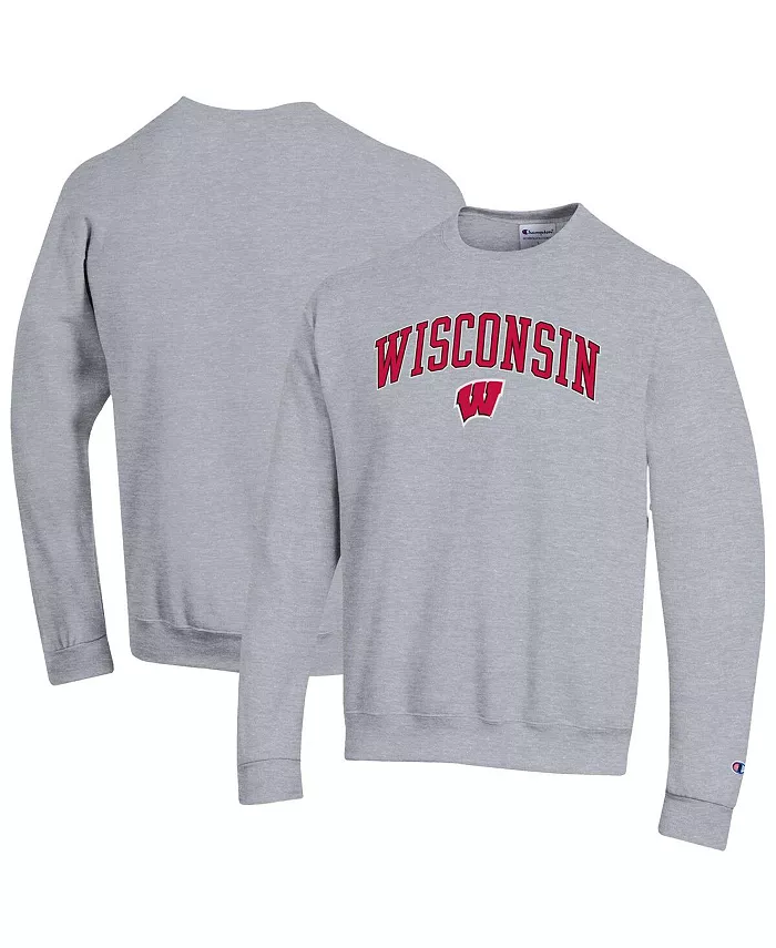 

Мужская толстовка с капюшоном Heather Gray Wisconsin Badgers с арочным логотипом Champion