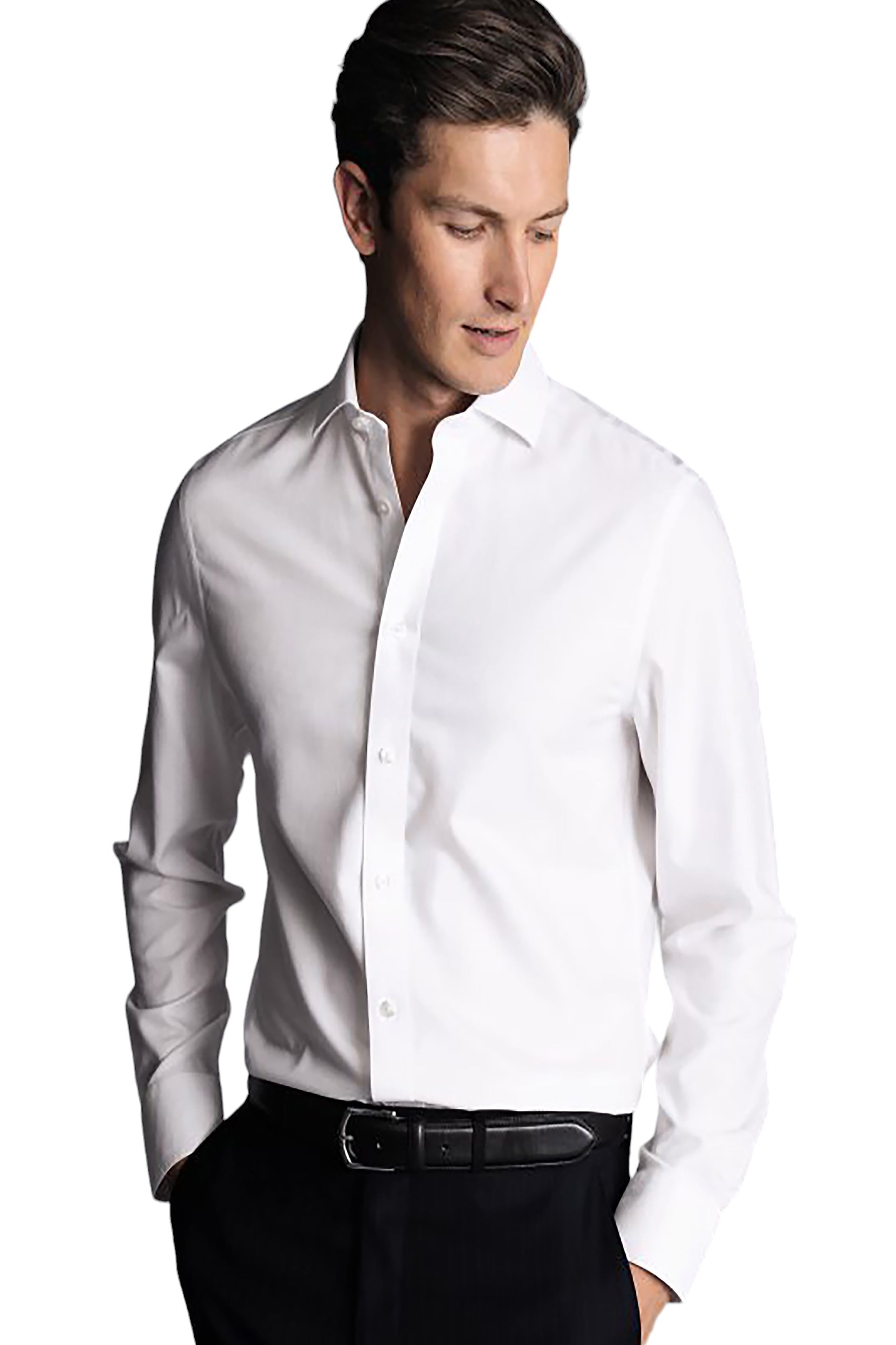 

Charles Tyrwhitt Мужская рубашка Non-Iron Clifton Weave Cutaway Slim Fit с двойными манжетами, белый