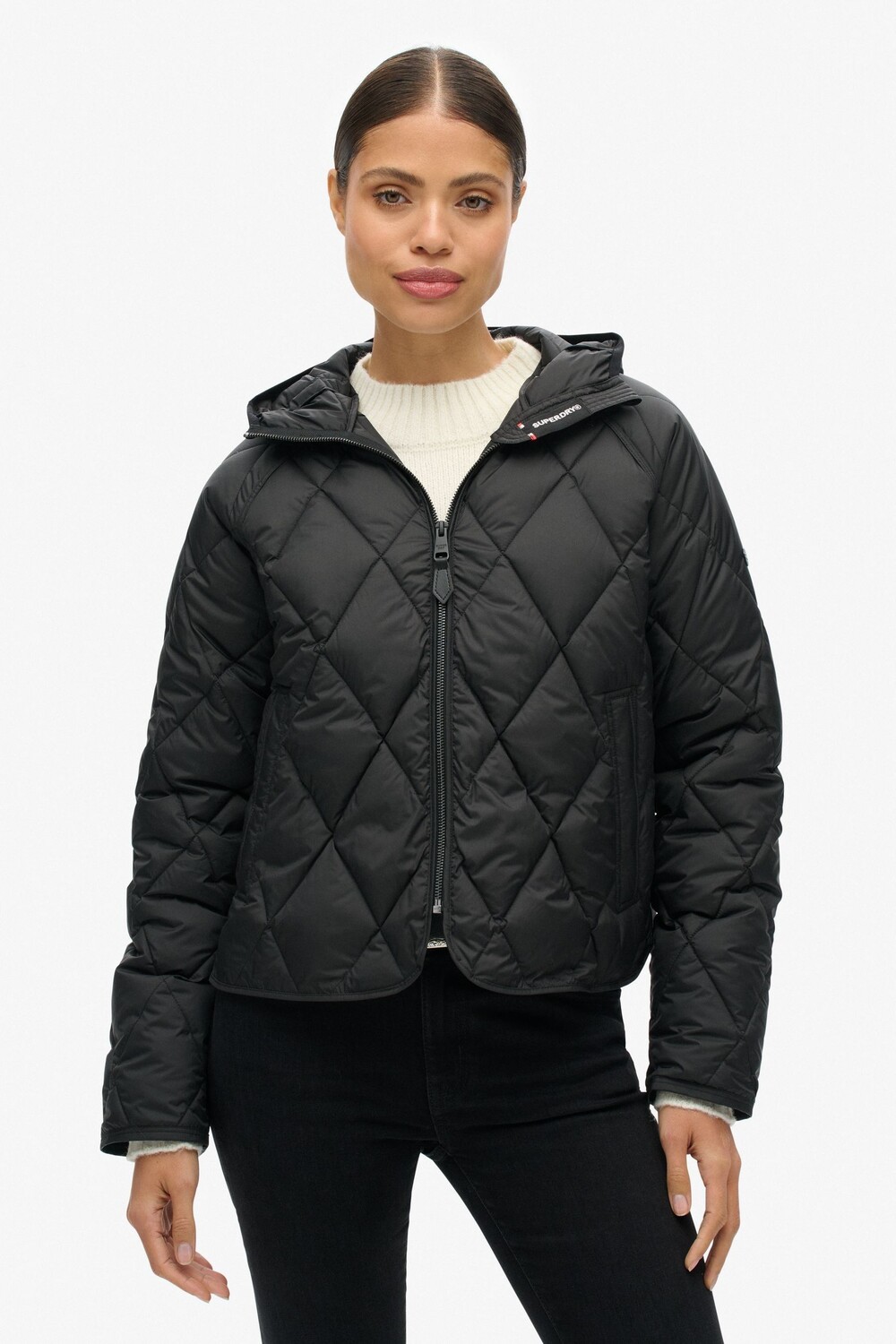 

Стеганая куртка с капюшоном Superdry, черный