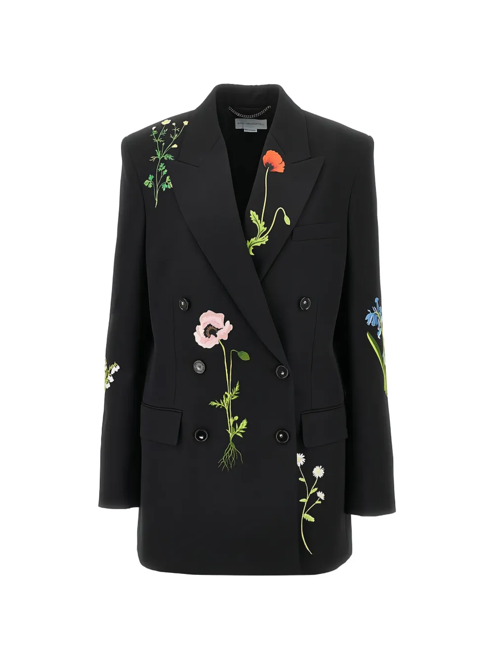 

Двубортный жакет с цветочной вышивкой Stella Mccartney, черный