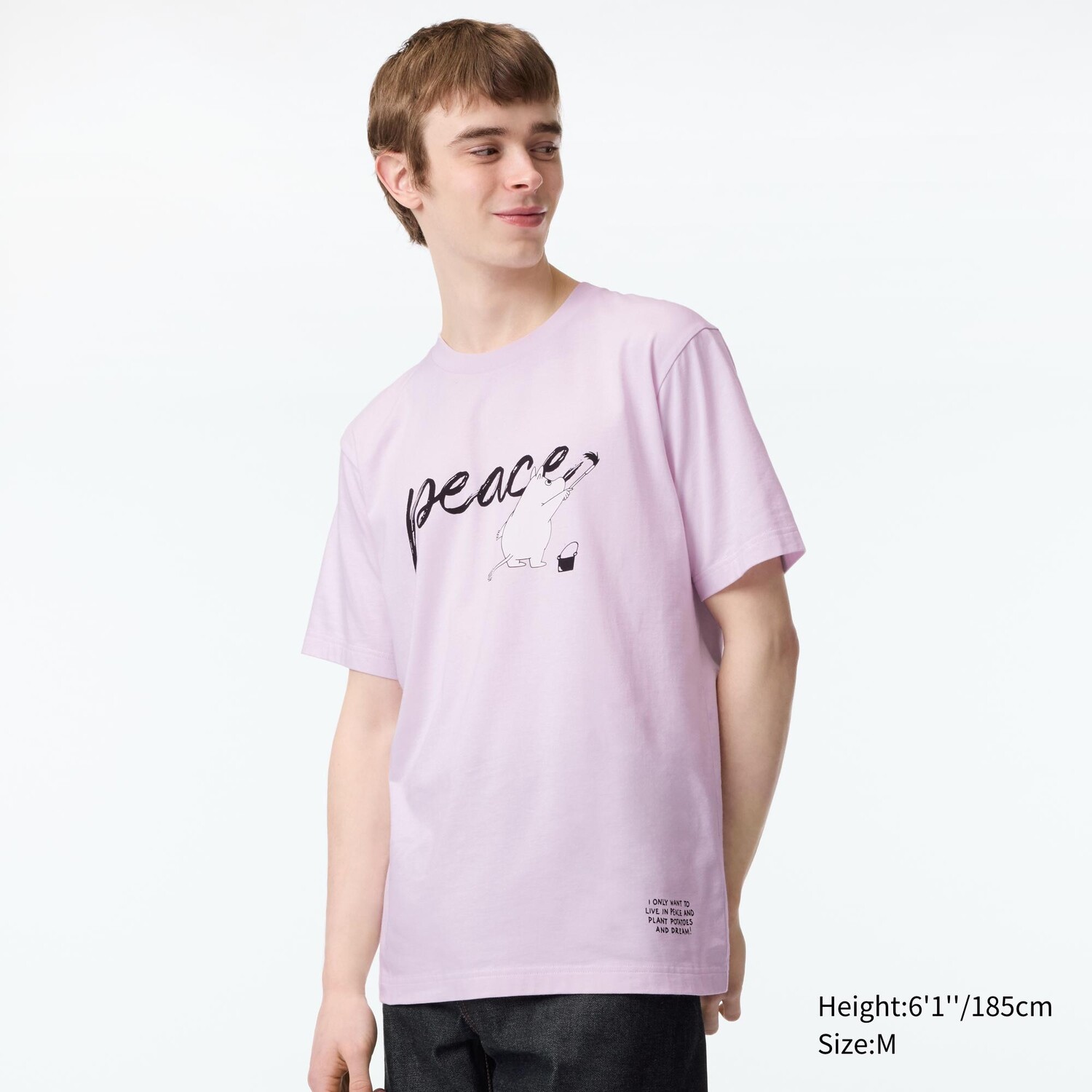 Футболка с принтом PEACE FOR ALL (Муми-тролли) UNIQLO, розовый — фото 3