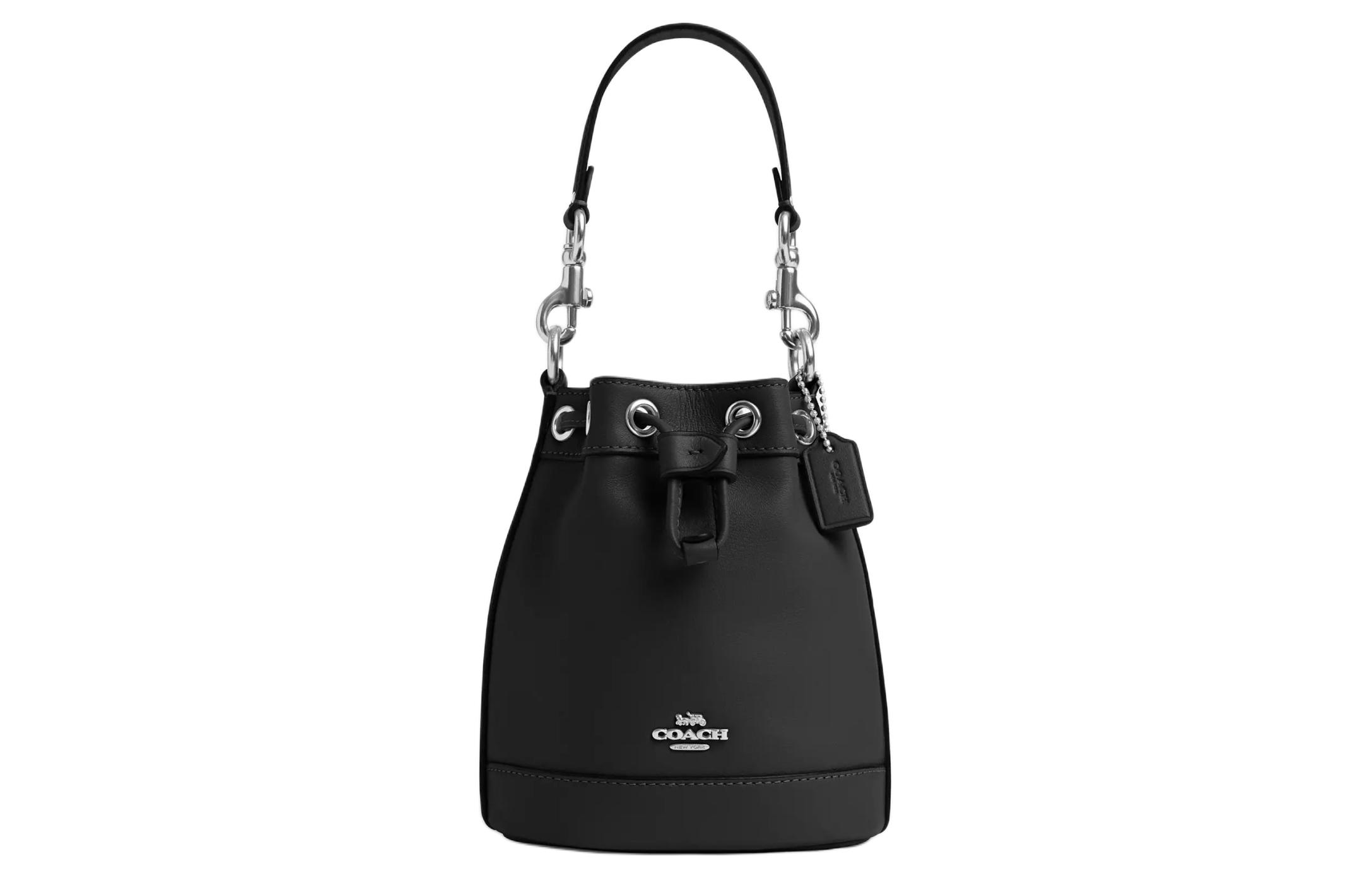 

COACH Сумка ведро из коровьей кожи Мини женская серебристо черная